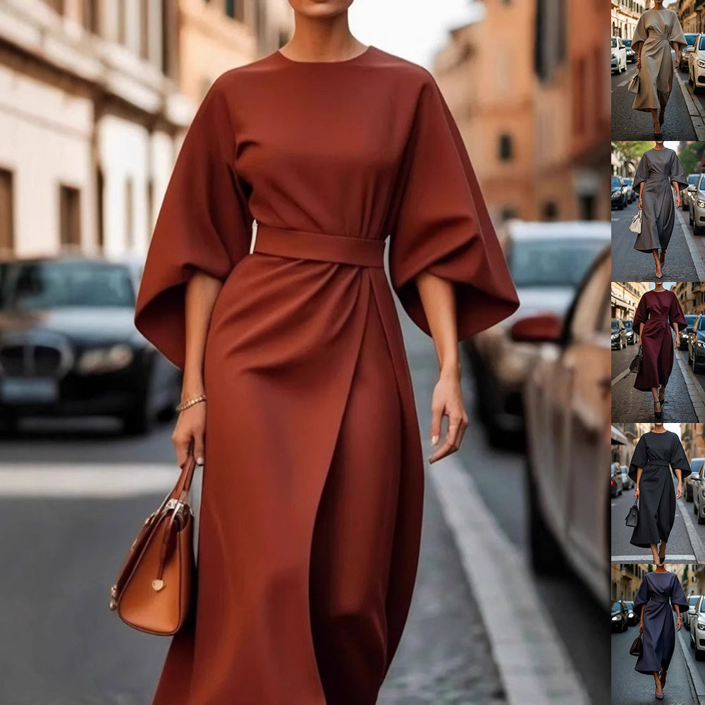 Robe Midi Élégante à Manches Chauve-Souris – Style Chic Urbain