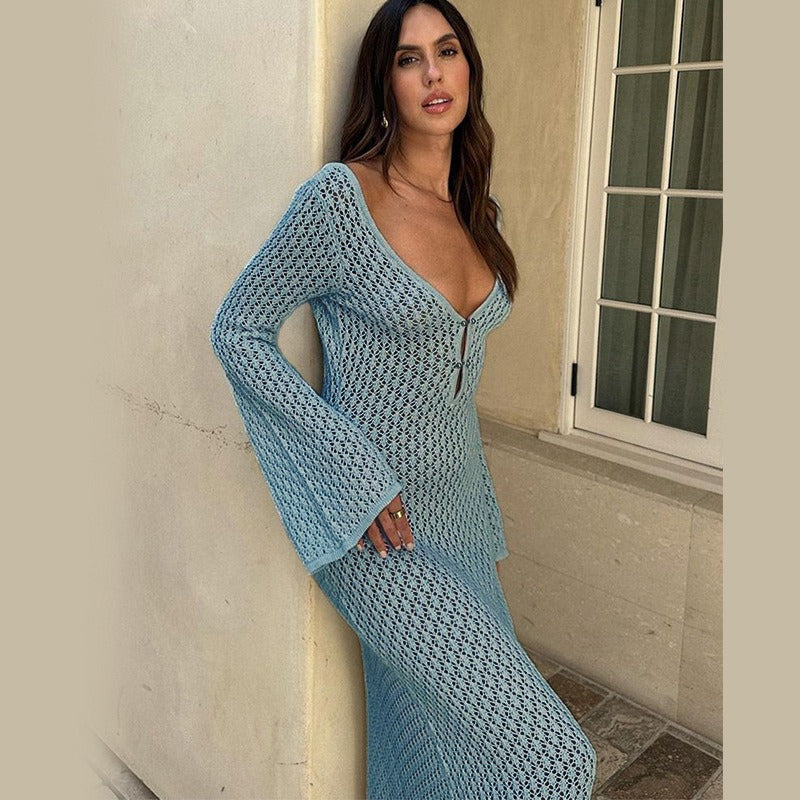 Robe Longue en Crochet – Élégance Naturelle versatile beach cover up, elegant and sophisticated beach sun protection suit