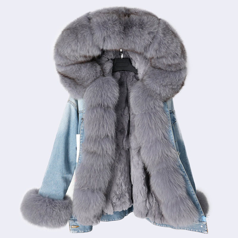 Veste en Denim & Fourrure – Luxe, Confort et Style
