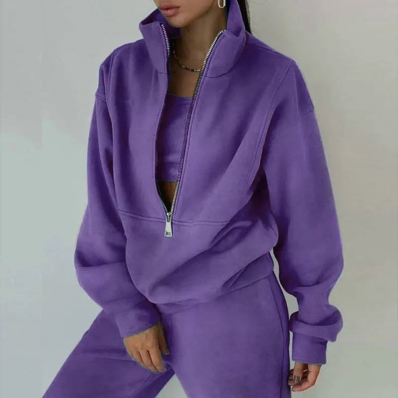 Women Zipper Hooded Tracksuit Sports 2 PCS Sets Sweatshirts Pullover Hoodies Pants Suit Home Sweatpants Trousers Outfits NEW