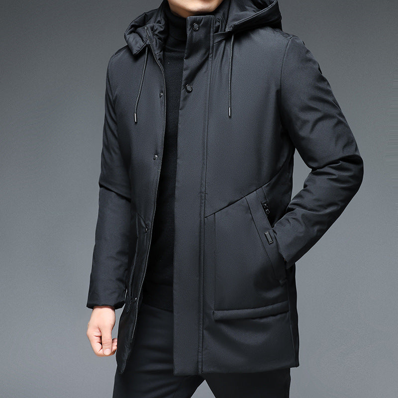 Parka homme chaude hiver avec capuche, coupe droite doublée
