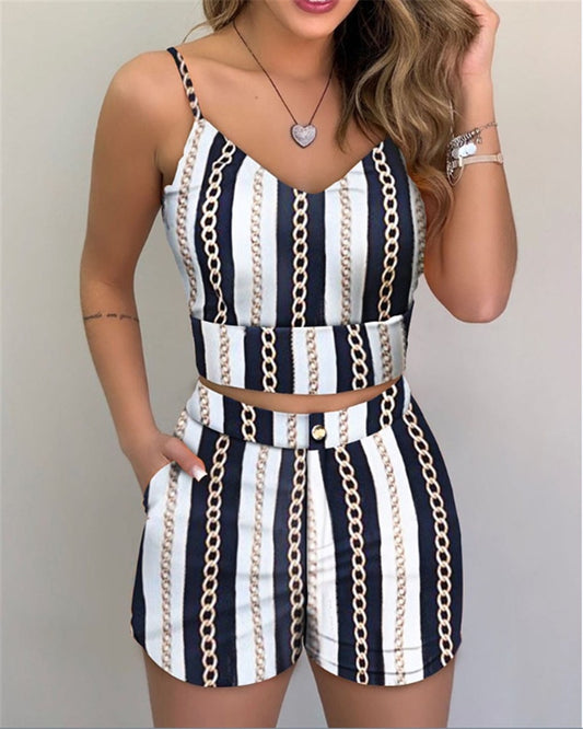 Ensemble 2 pièces été femme – Crop top & short imprimé chic – Look tendance luxe