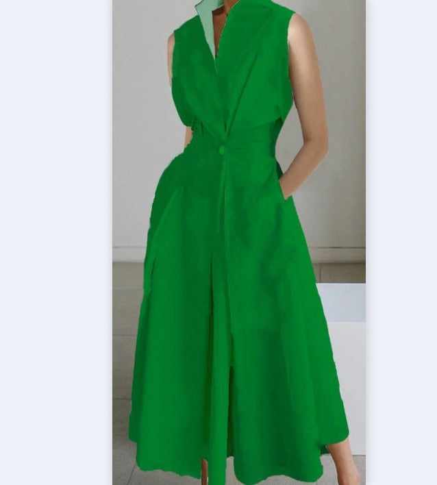 Robe Midi Élégante Sans Manches – Style Minimaliste et Raffiné