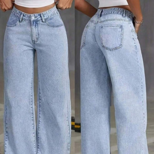 Jean large femme taille haute – coupe wide leg vintage 90s, denim bleu clair