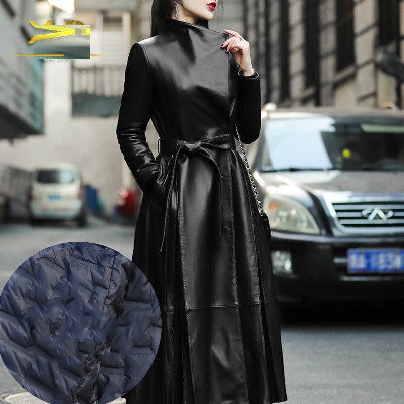 Manteau Ceinturé en Cuir Véritable – Élégance et Puissance