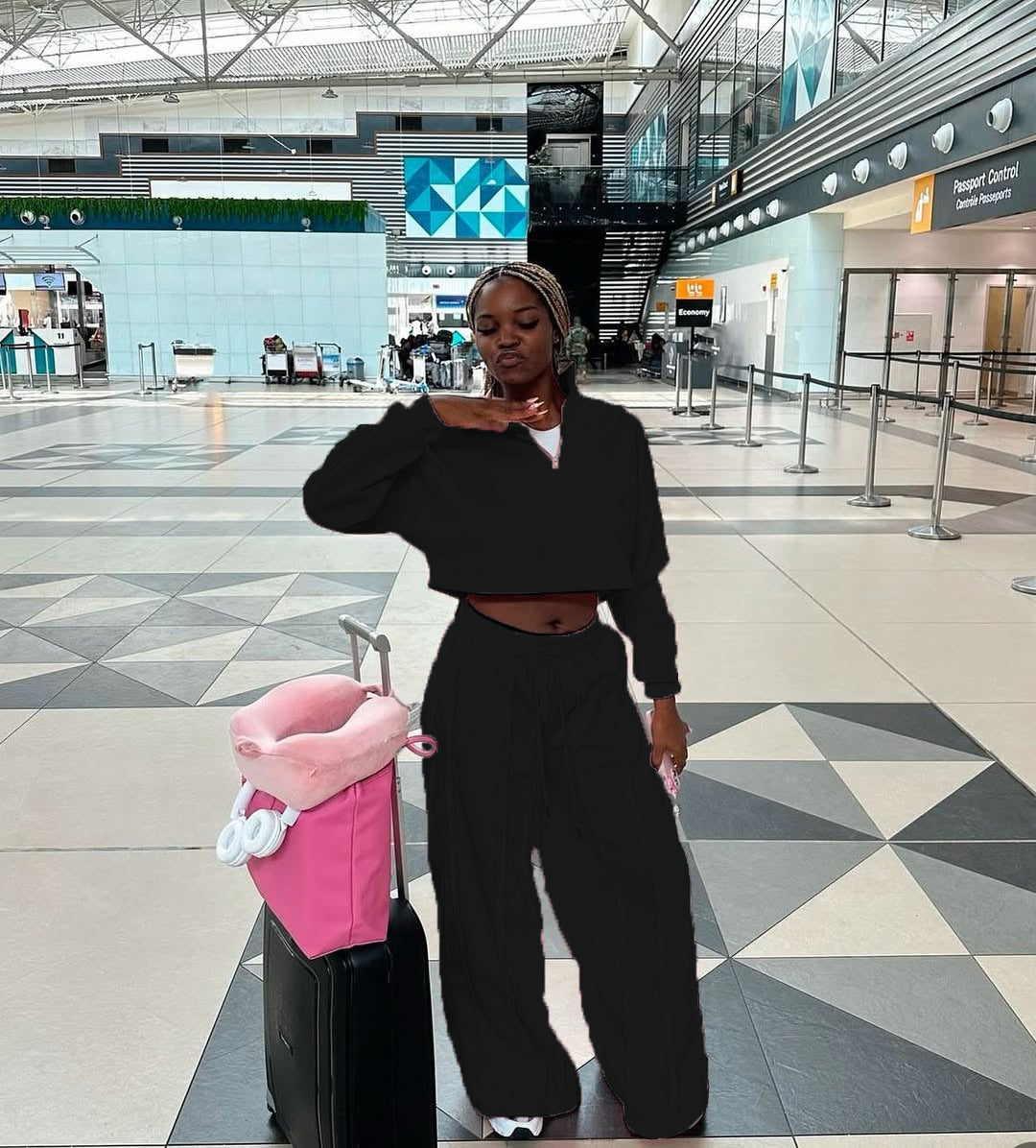 Ensemble Femme 2 Pièces – Sweat Crop & Pantalon Large Casual Chic