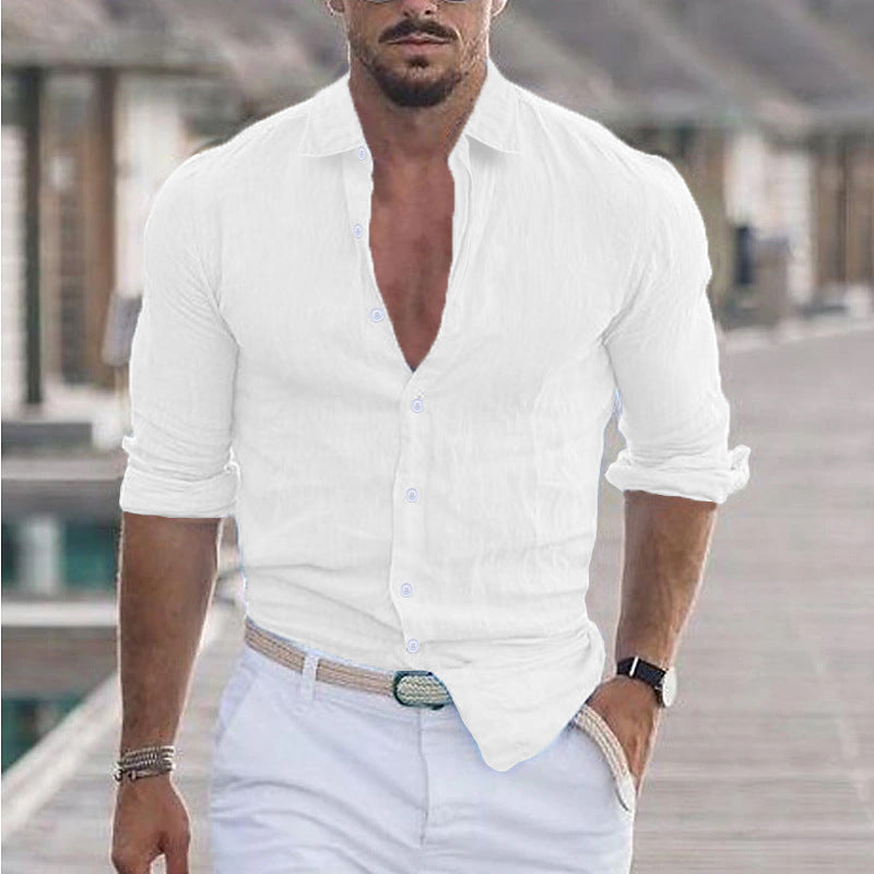 Chemise légère été homme coton/lin – Look chic décontracté | Manches longues