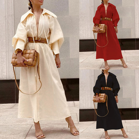 ROBE LONGUE MANCHES BALLOON AVEC CEINTURE – CHIC & STRUCTURÉE