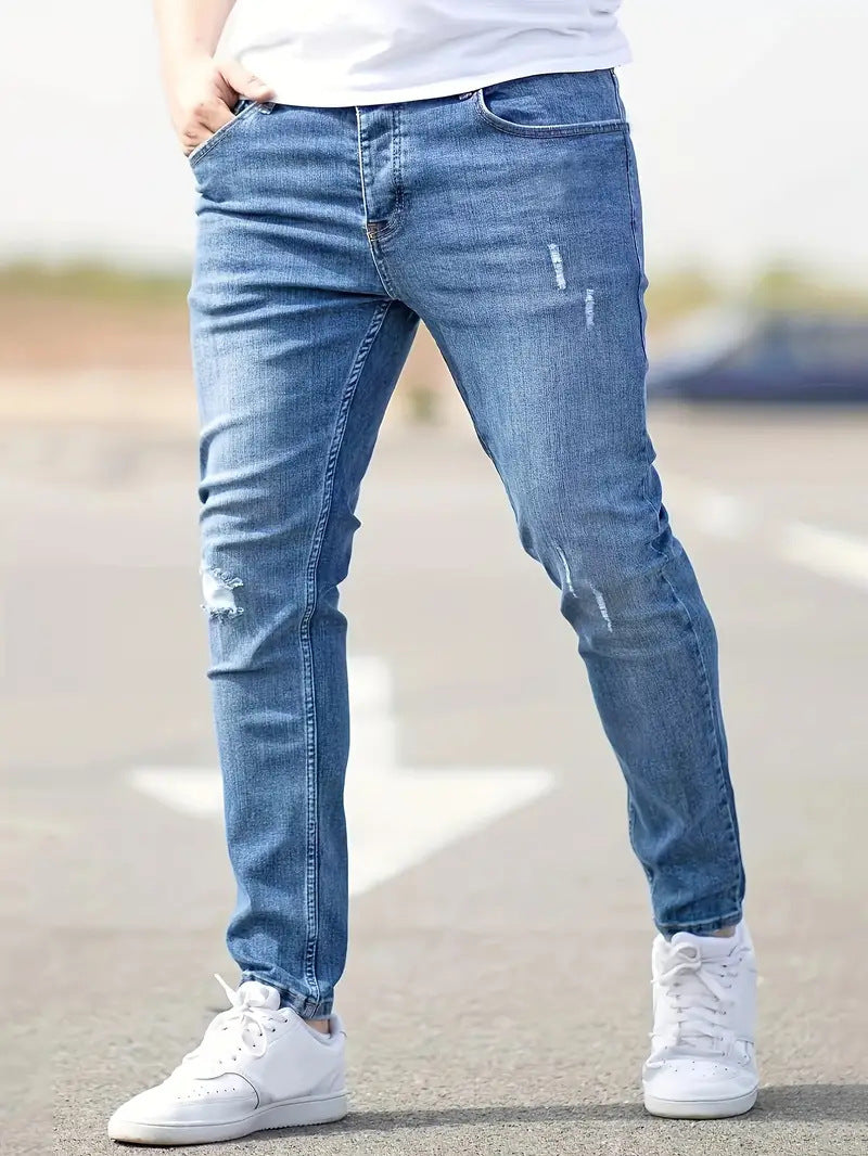 Jean slim homme déchiré léger – Style urbain casual chic, 3 couleurs