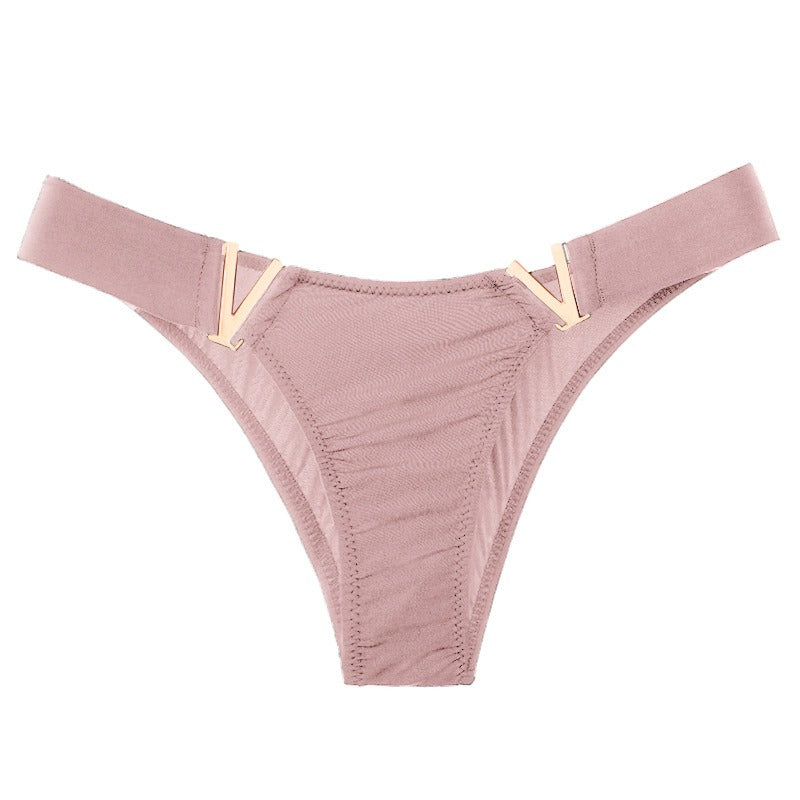 Lot de 3 strings femme – Coupe taille basse, empiècements dorés "V", couleurs variées