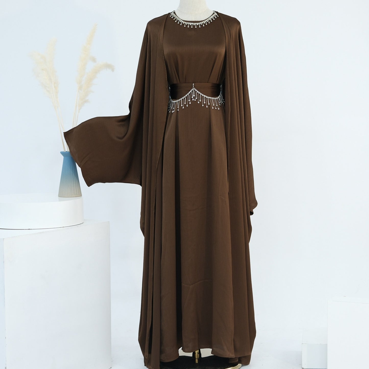 Ensemble Élégant Deux Pièces Femme – Style Turc Dubaï avec Chaîne Cristal