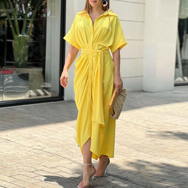 Robe Chemise Drapée Ceinturée