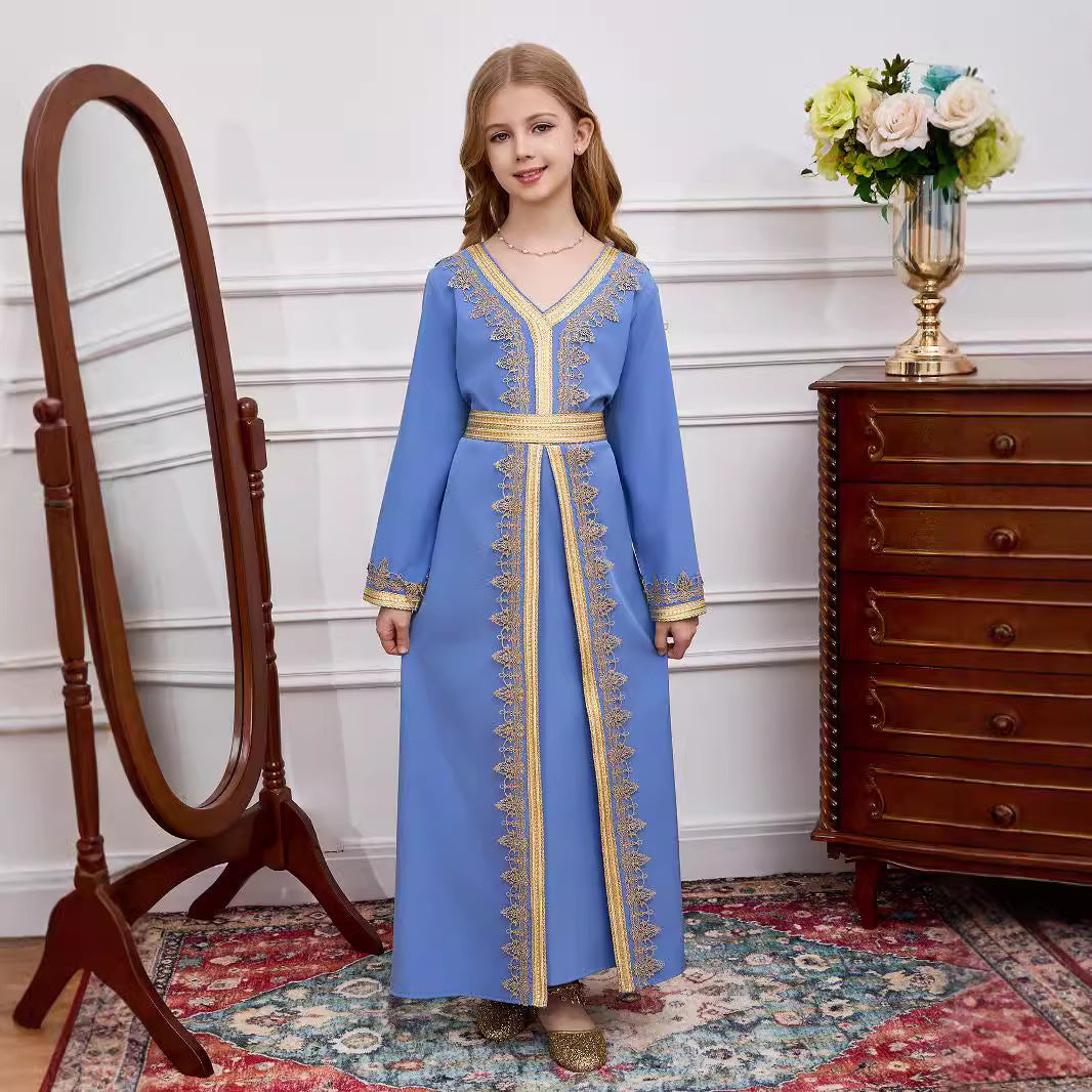 Robe Traditionnelle Enfant – Style Dubaï avec Broderies Dorées