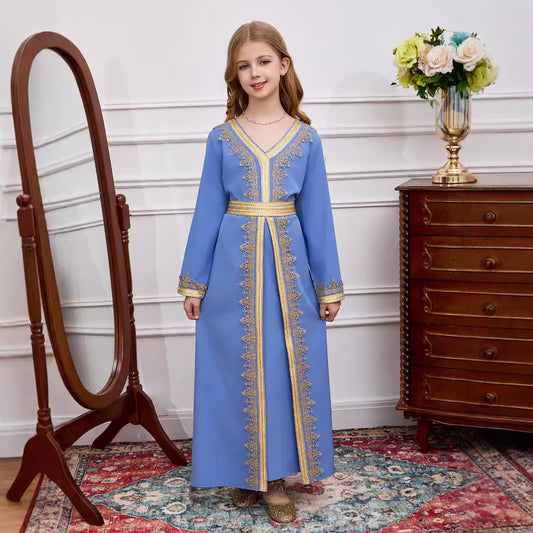 Robe Traditionnelle Enfant – Style Dubaï avec Broderies Dorées