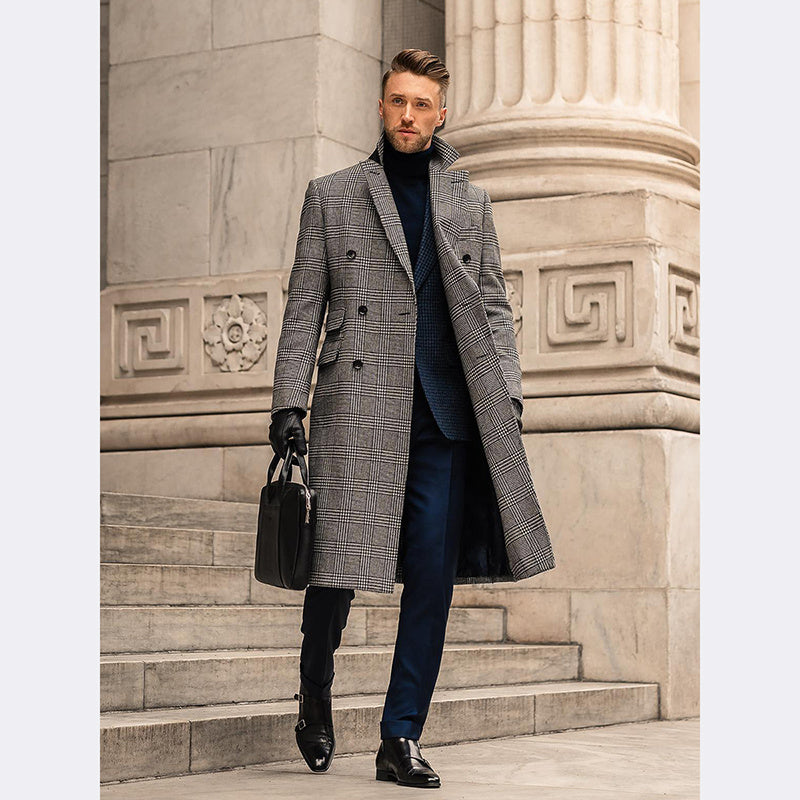 Manteau Homme en Laine à Carreaux – Élégance et Style Haut de Gamme