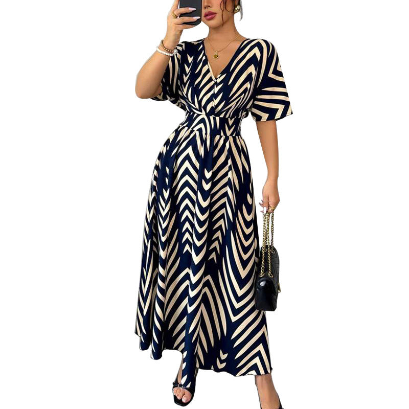 Robe Longue Femme Bohème Chic à Motifs Géométriques – Style Élégant Été & Soirée