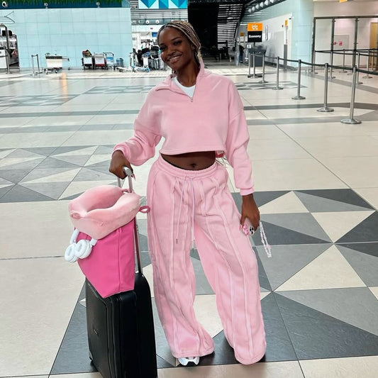 Ensemble Femme 2 Pièces – Sweat Crop & Pantalon Large Casual Chic