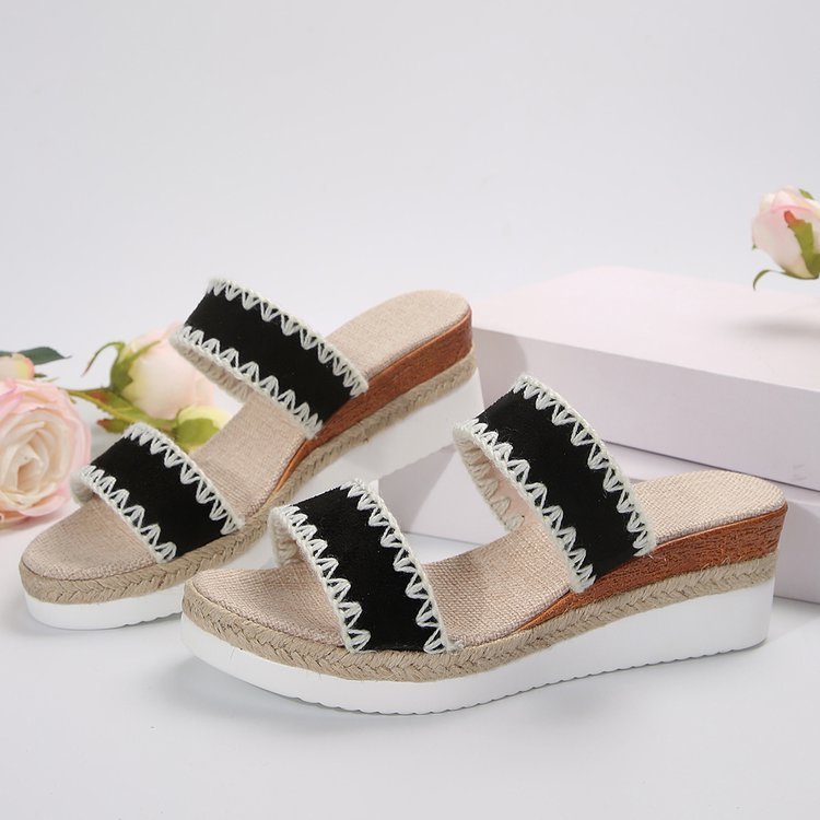 Sandales Compensées Femme Été – Style Bohème Chic avec Talon Confort – Mules à Double Bride