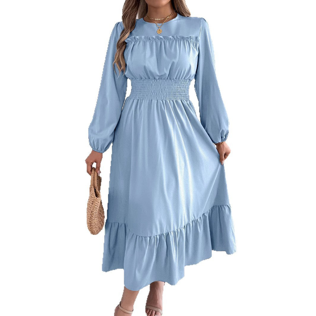 Robe Longue Femme Élégante – Manches Longues & Taille Élastique Smockée
