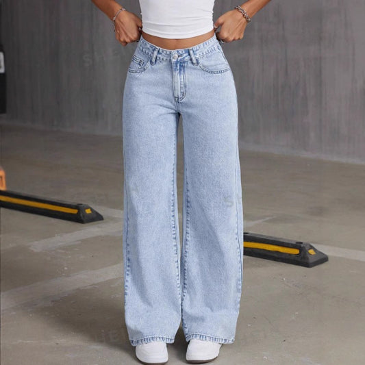 Jean Femme Taille Haute – Coupe Large & Détail Nœud Dos