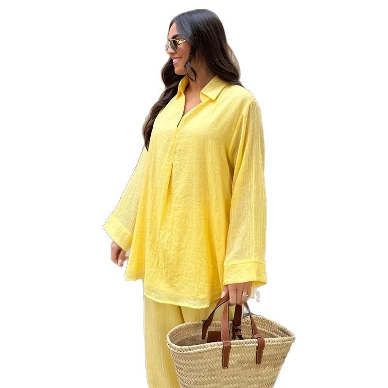 Ensemble décontracté 2 pièces – Chemise fluide + pantalon large, style chic & estival