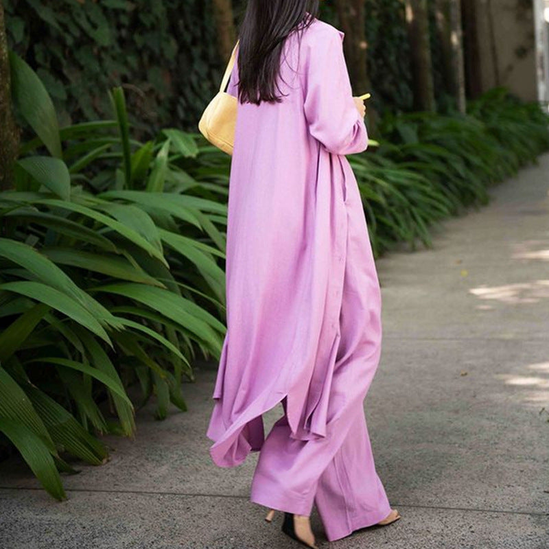 Ensemble 3 Pièces Femme – Trench Chic, Top & Pantalon Large