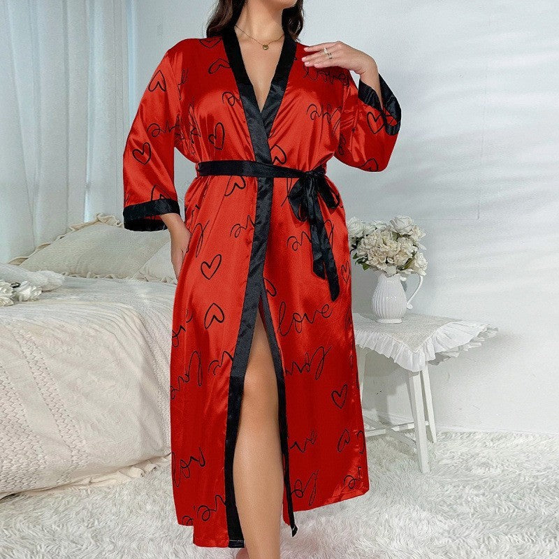 Kimono Satin Grande Taille Femme – Pyjama Long Chic & Confort | Look Floral Élégant 2025