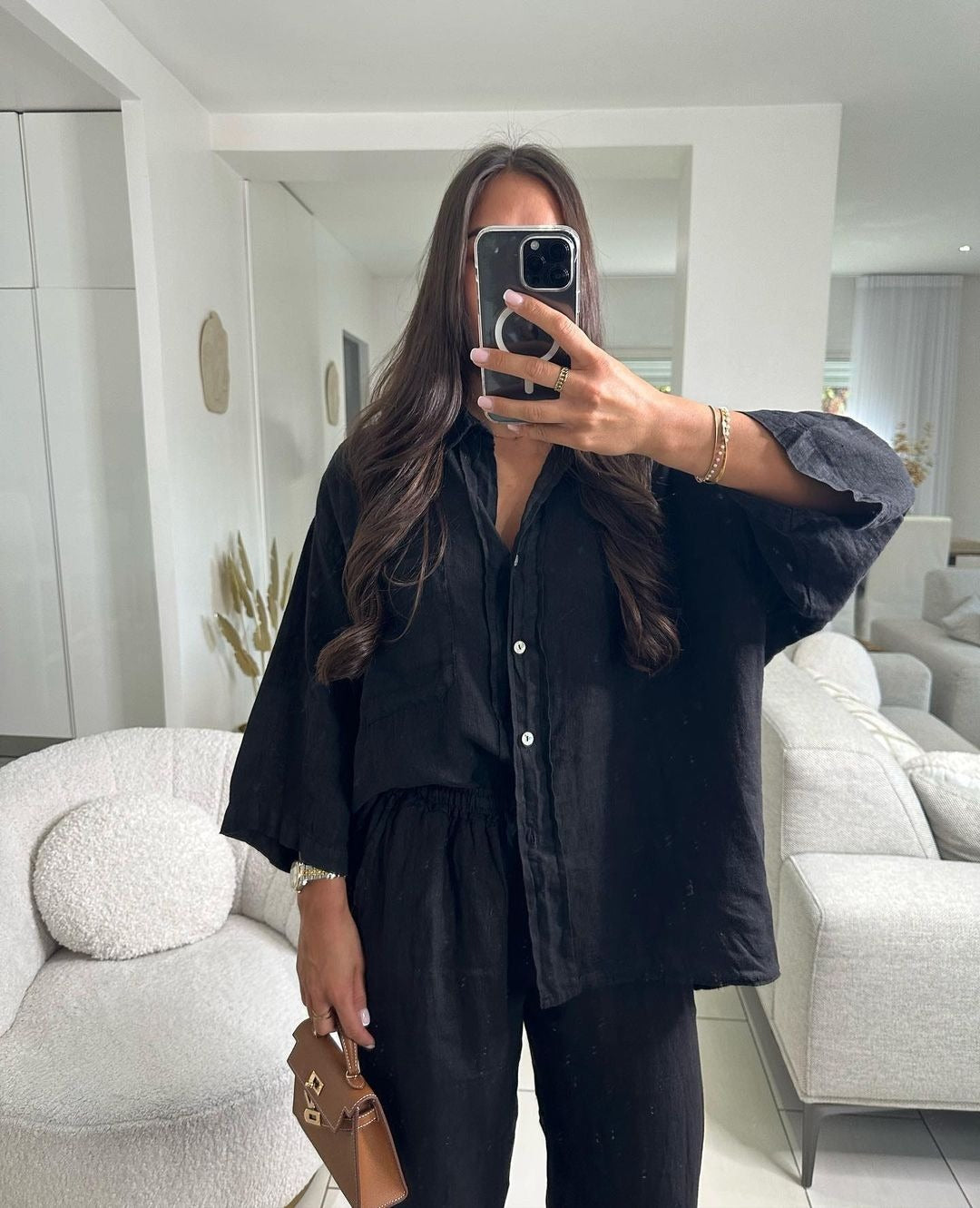 Ensemble Casual 2 Pièces Femme – Chemise & Pantalon Large