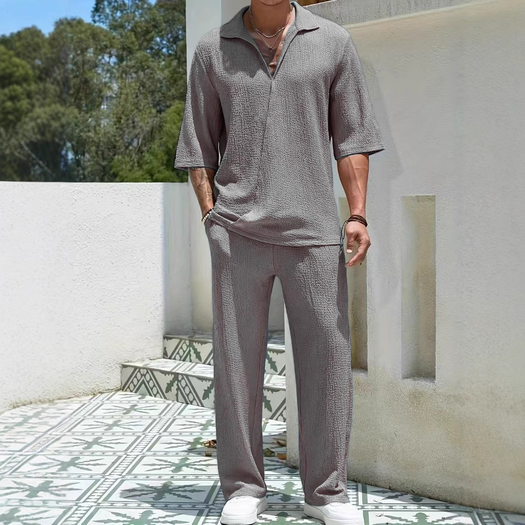 Ensemble 2 pièces Homme – Tissu gaufré chic & léger | Look vacances & urbain