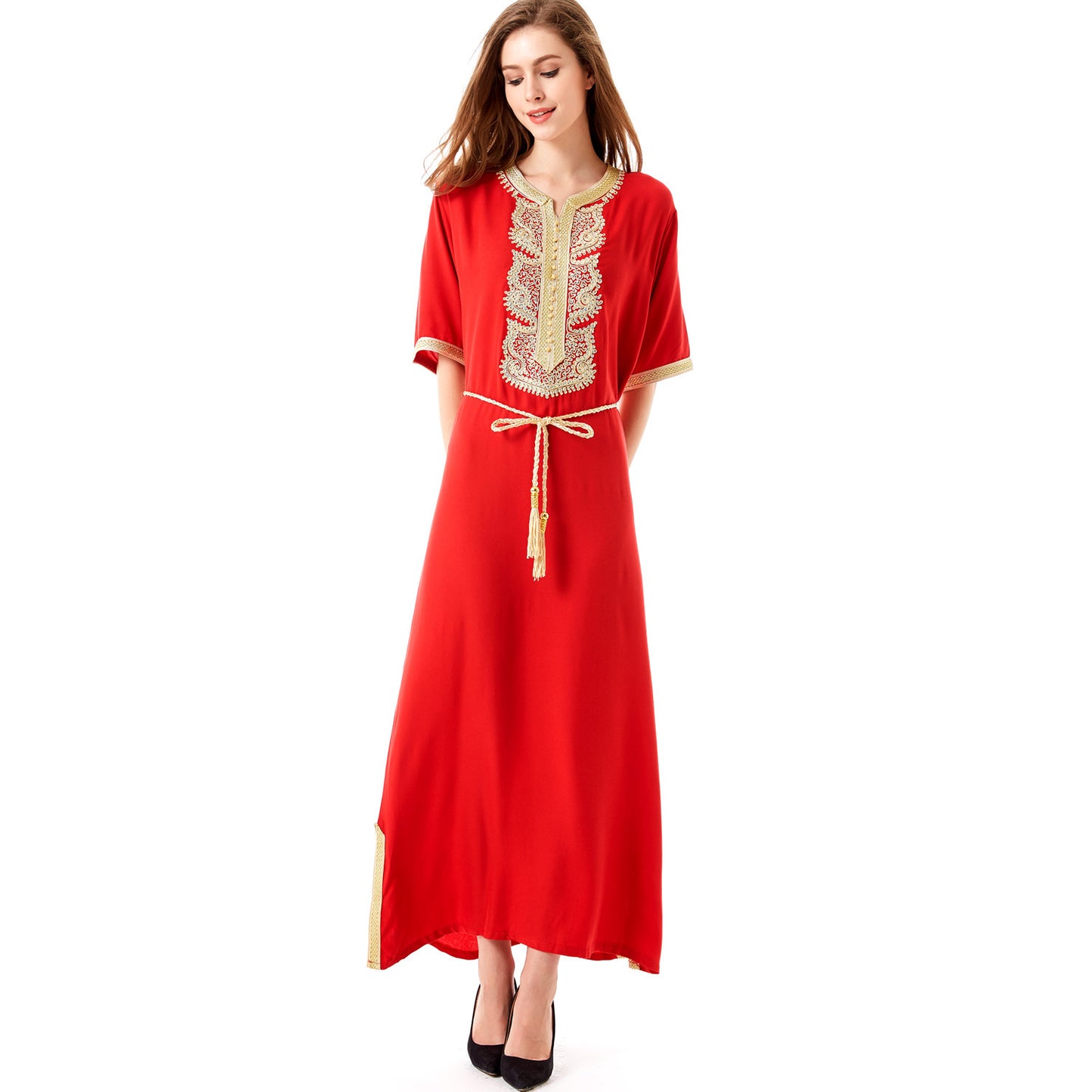 Robe Musulmane Élégante – Style Moyen-Orient à Manches Courtes