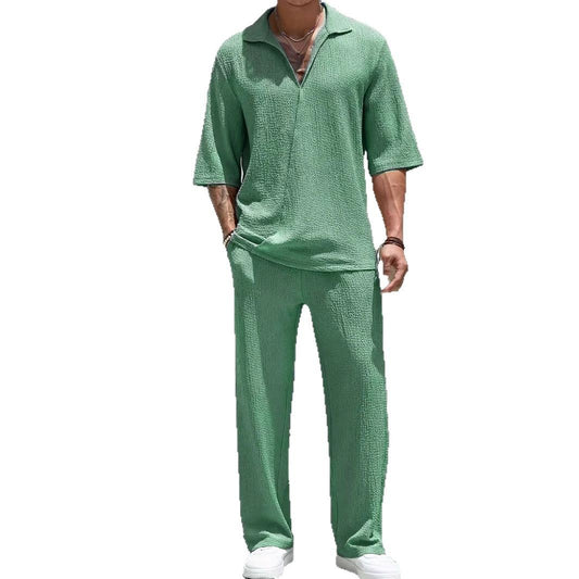 Ensemble 2 pièces Homme – Tissu gaufré chic & léger | Look vacances & urbain