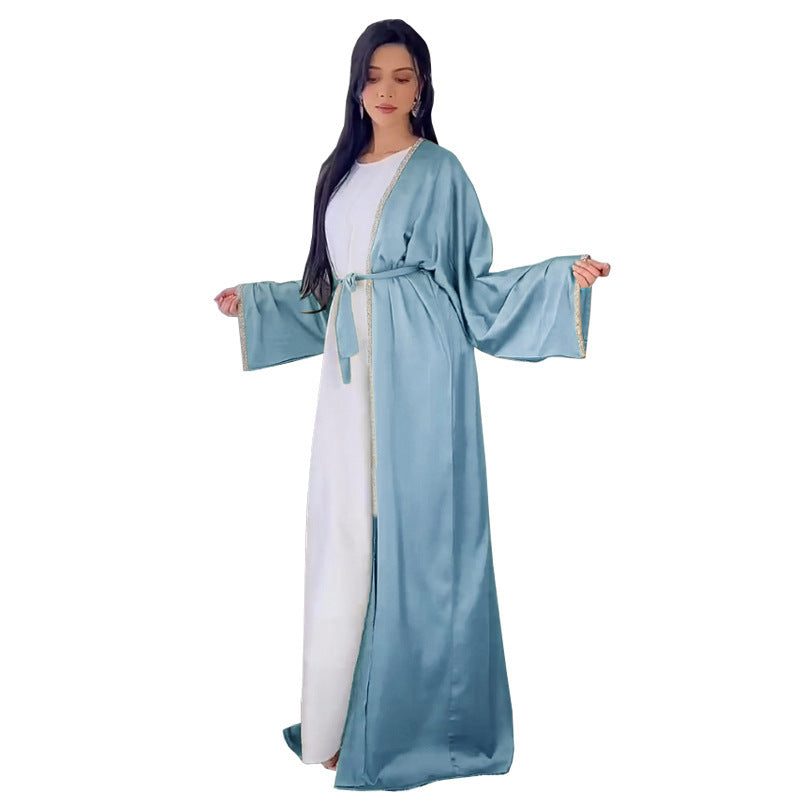Robe Longue Élégante en Satin avec Ceinture