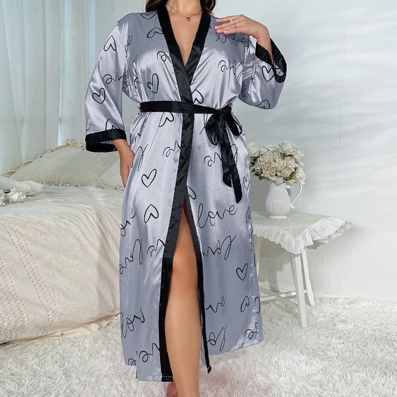 Kimono Satin Grande Taille Femme – Pyjama Long Chic & Confort | Look Floral Élégant 2025