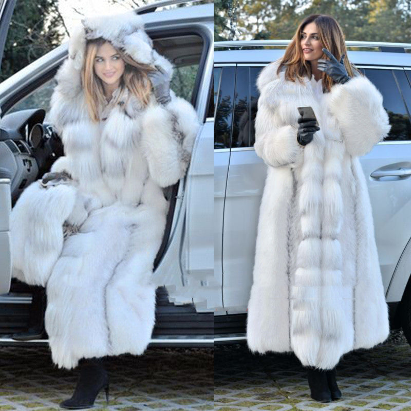 Manteau Long Luxe en Fausse Fourrure Blanche
