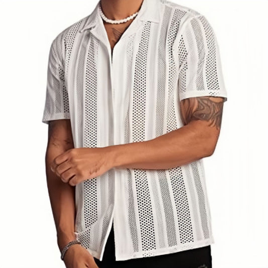 Chemise Homme Décontractée Transparente | Look Estival Chic | Manches Courtes | Style Vacances Tendance