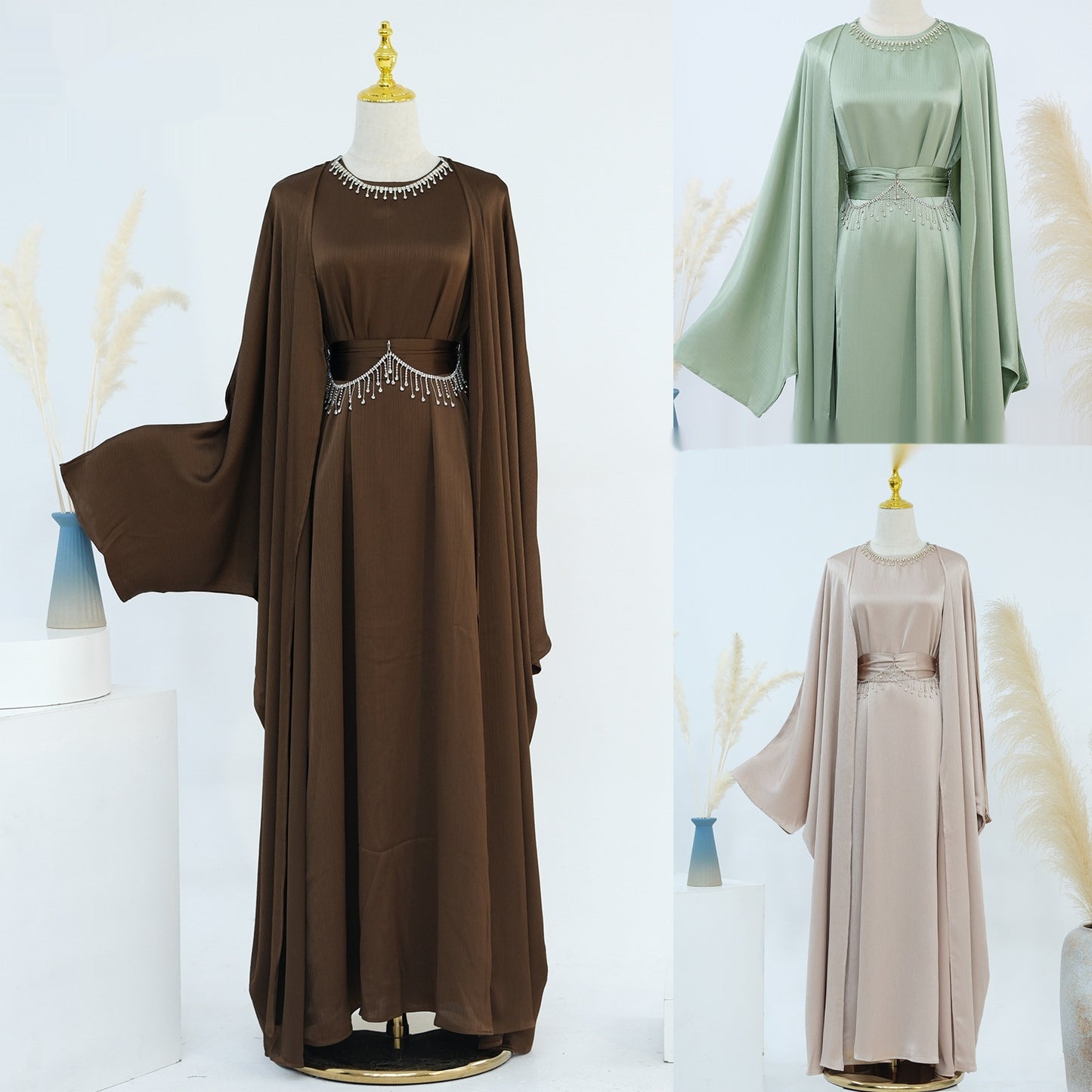 Ensemble Élégant Deux Pièces Femme – Style Turc Dubaï avec Chaîne Cristal