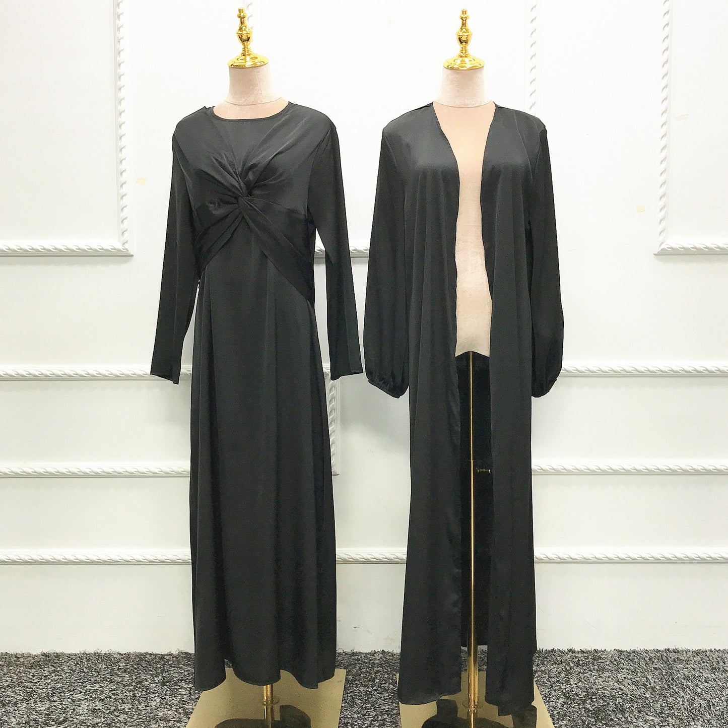 ROBE LONGUE SATINÉE HIJAB STYLE – DÉTAIL TORSADÉ ÉLÉGANT