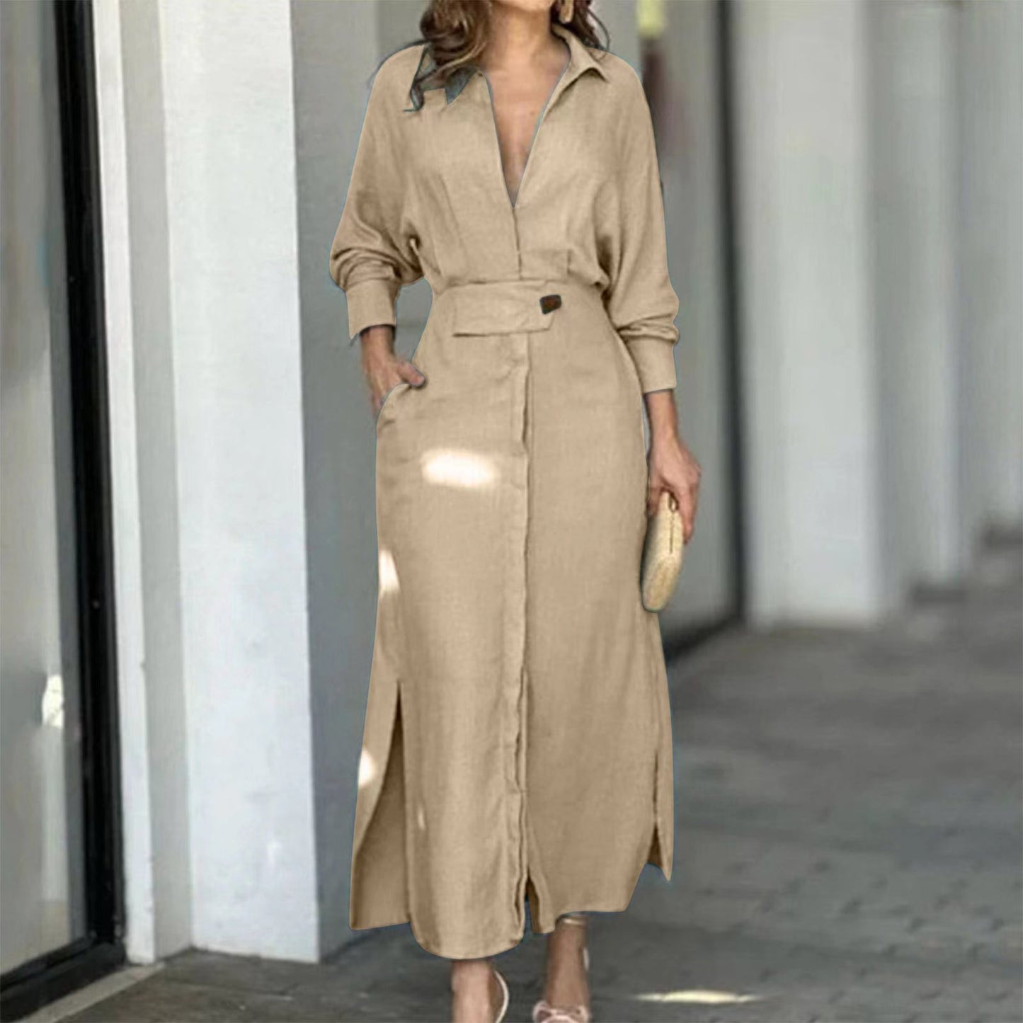 Robe Chemise Longue Élégante avec Ceinture