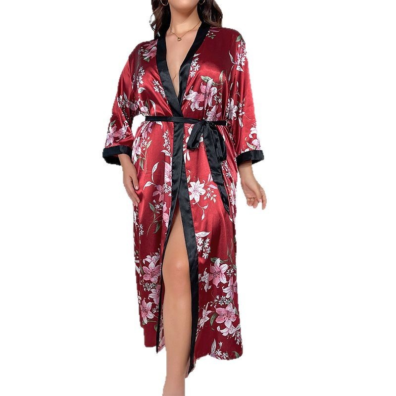 Kimono Satin Grande Taille Femme – Pyjama Long Chic & Confort | Look Floral Élégant 2025