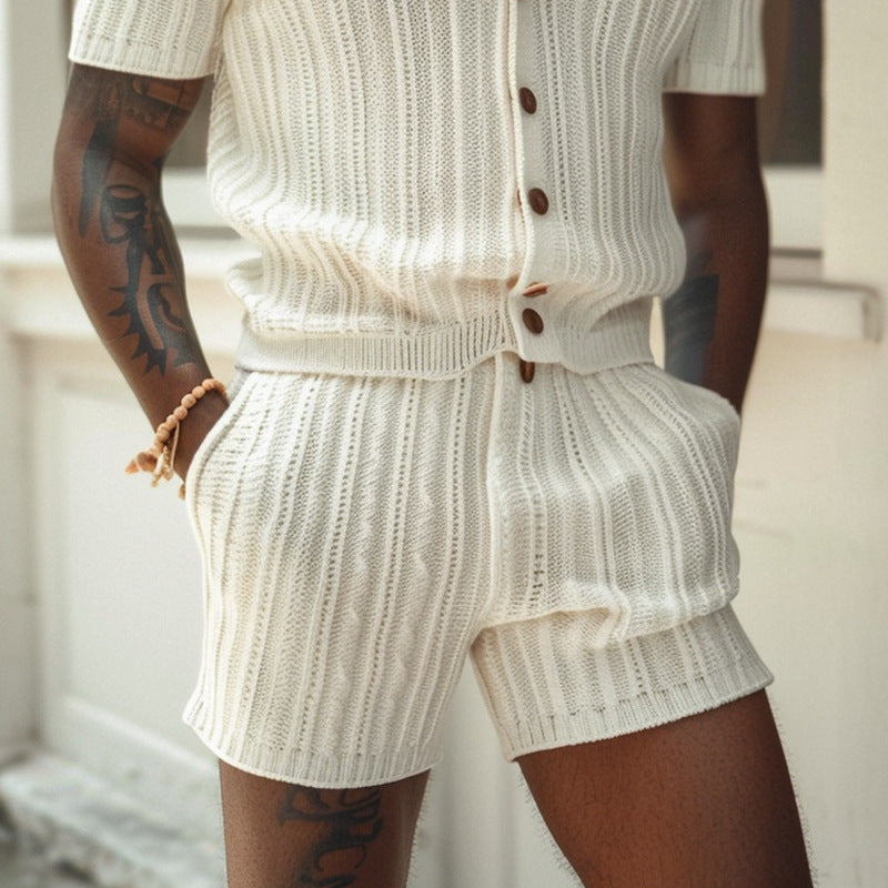 Ensemble été homme côtelé – Chemise & Short | Style décontracté chic