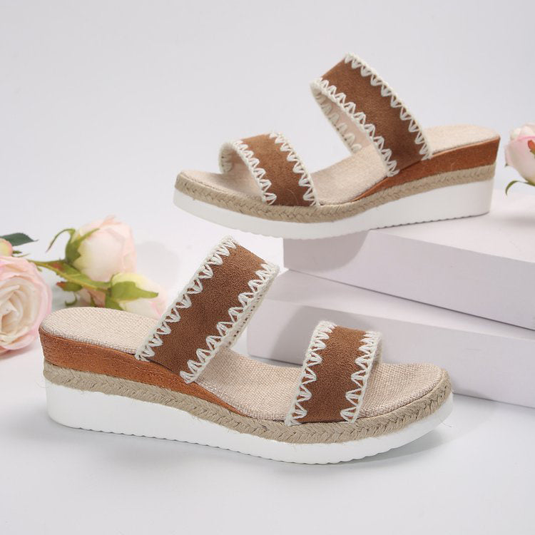 Sandales Compensées Femme Été – Style Bohème Chic avec Talon Confort – Mules à Double Bride