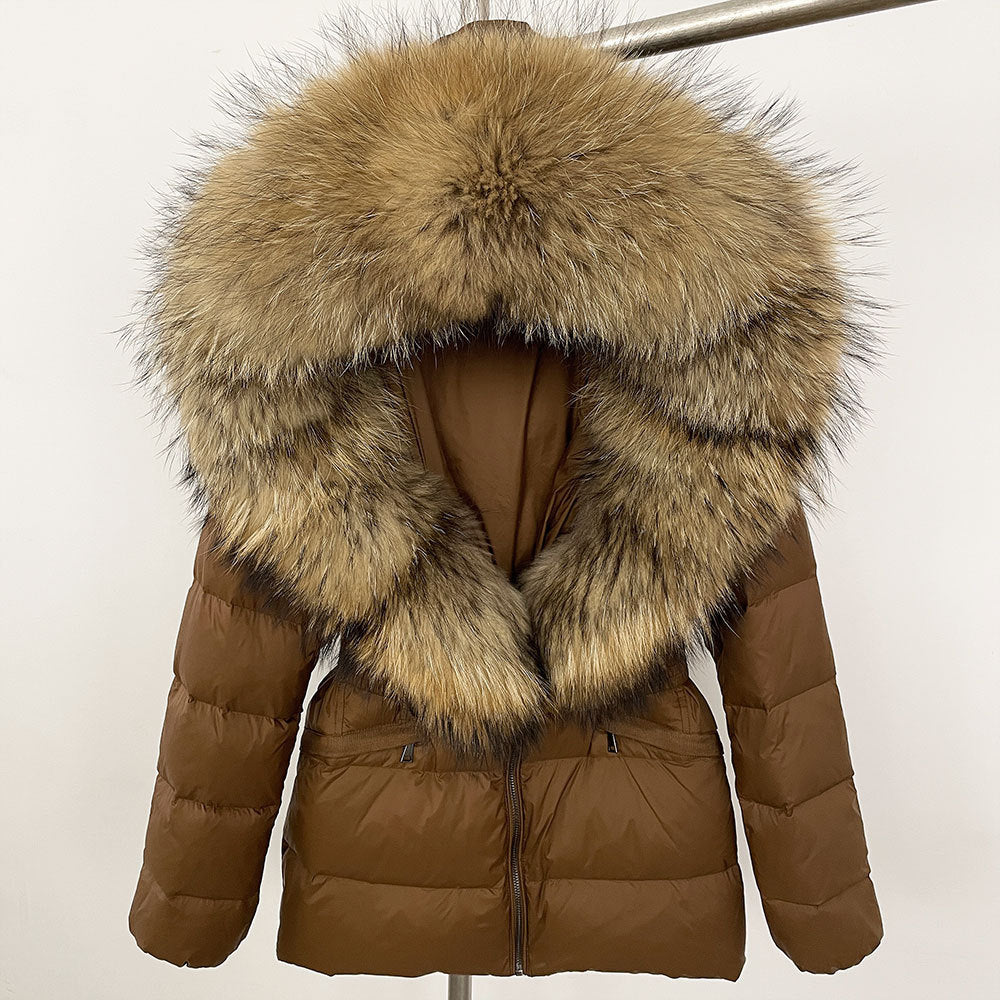 Doudoune Courte Femme avec Col en Fourrure Véritable – Luxe et Chaleur