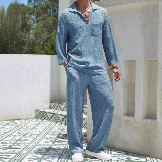 Ensemble Riviera™ Homme - Chemise Lounge & Pantalon Tricoté | Confort Premium & Style Détente
