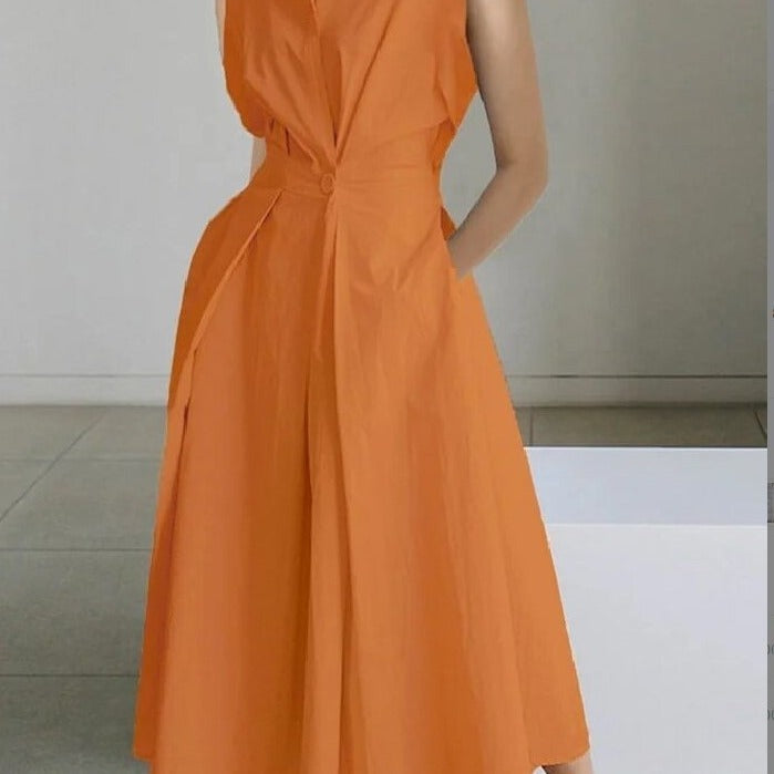 Robe Midi Élégante Sans Manches – Style Minimaliste et Raffiné