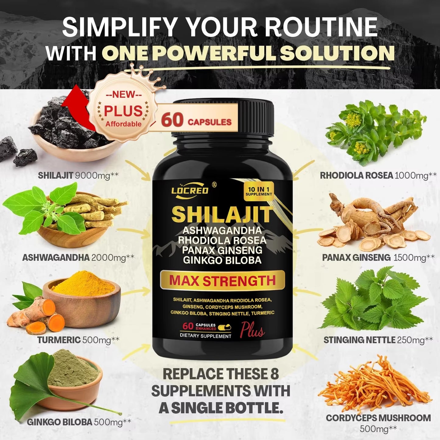 Shilajit & Ashwagandha – Énergie, Vitalité & Bien-être (60 gélules)