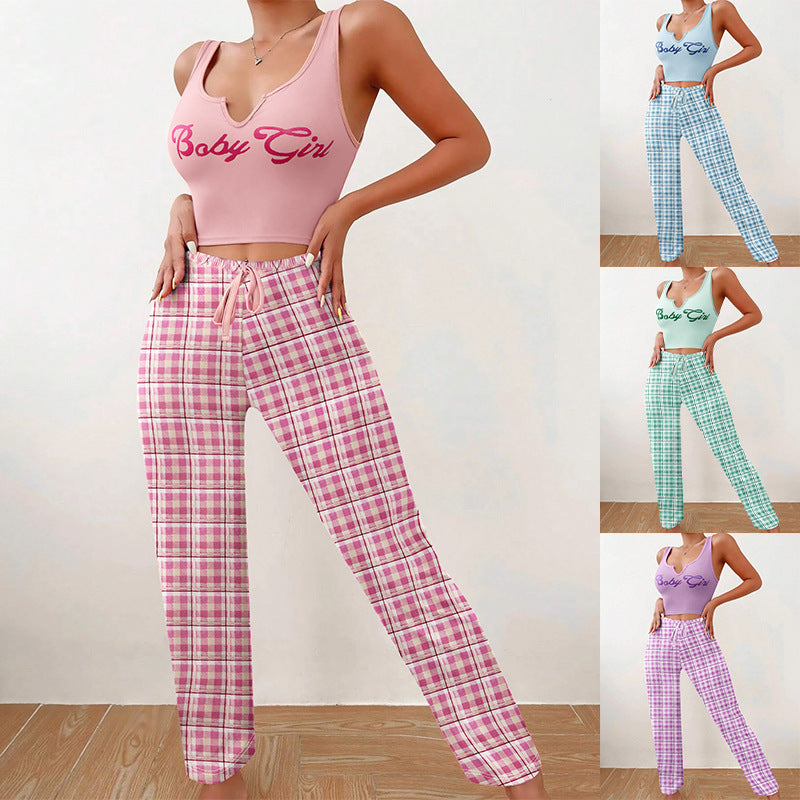 Ensemble Crop Top + Pantalon à Carreaux – Style "Baby Girl"