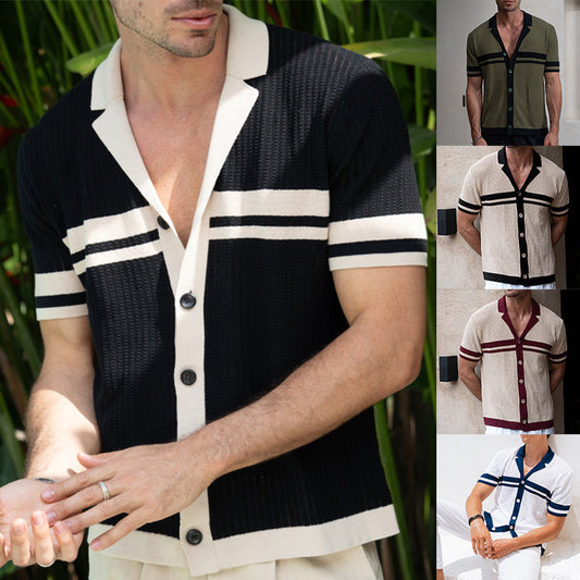 Chemise Homme à Col Cubain – Style Rétro Rayé – Chic Décontracté Été
