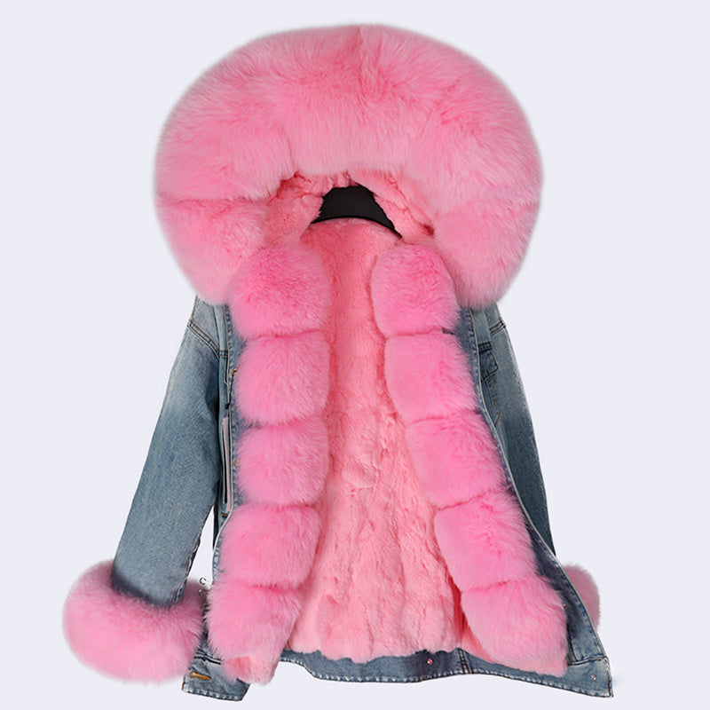 Veste en Denim & Fourrure – Luxe, Confort et Style