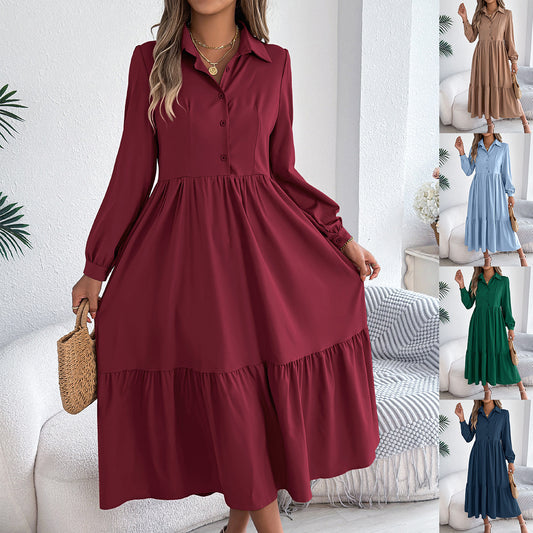 Robe Longue Femme Élégante – Robe Chemise à Manches Longues avec Col | Style Chic & Décontracté