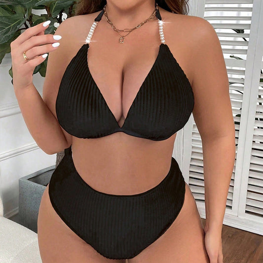 Bikini blanc côtelé perlé – chic tendance été 2025, silhouette galbée & confort absolu